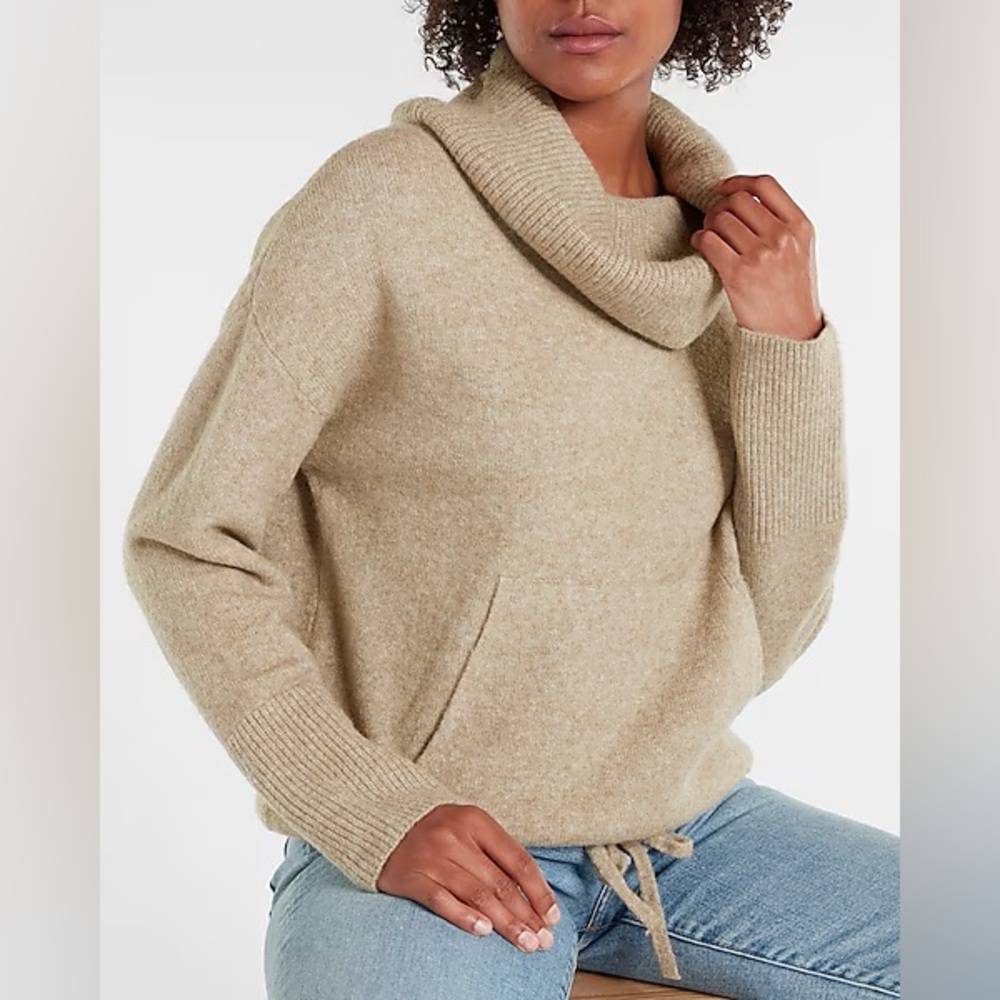 Express Cowl Neck Drawstring Waist Sweater | Size Medium | Light Brown | Tan